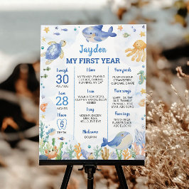Póster Niño de Ocean Animals bajo el hito de cumpleaños d