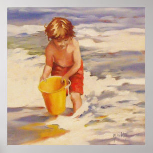 Póster Niño de playa en olas oceánicas