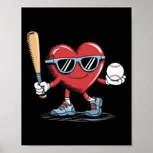 Póster Niño Día de San Valentín jugador de béisbol de cor