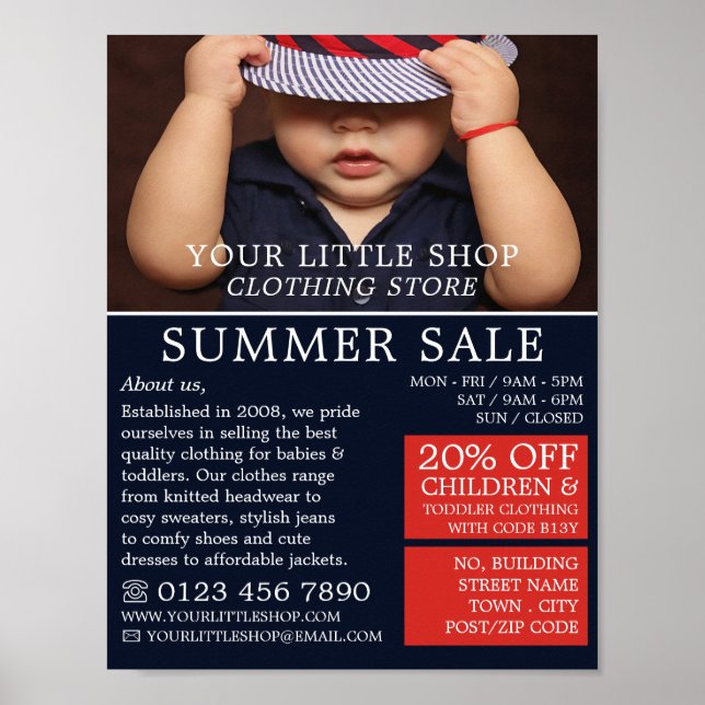 Póster Niño en Gorra, tienda de ropa para niños (Frente)