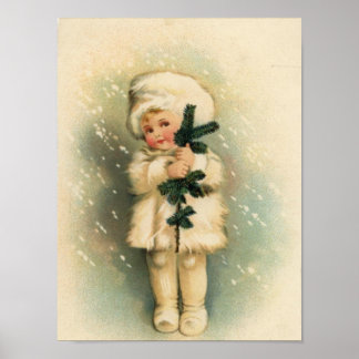 Póster Niño en tarjeta de tormenta de nieve