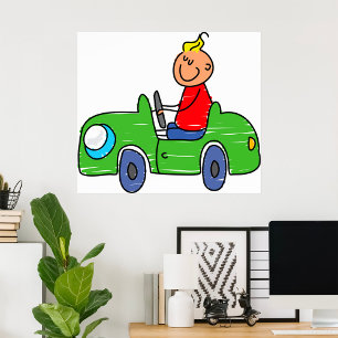 Póster Niño En Un Coche Verde