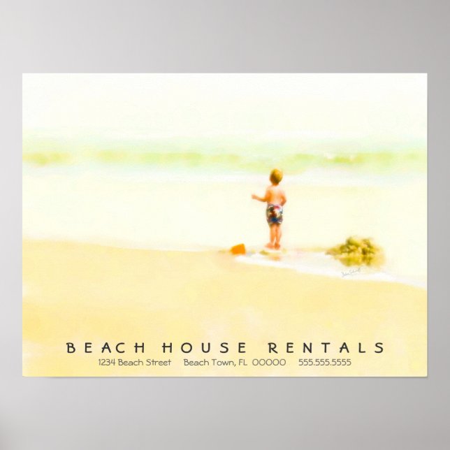 Póster Niño en una acuarela de playa (Frente)