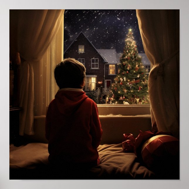 Póster Niño esperando a Santa en la noche de los Navidade (Frente)