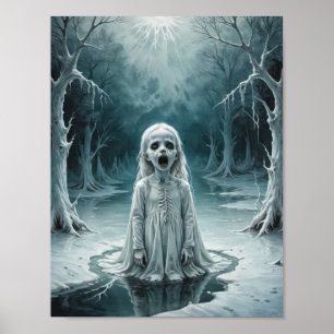 Póster Niño fantasma maldito emergiendo de un lago congel