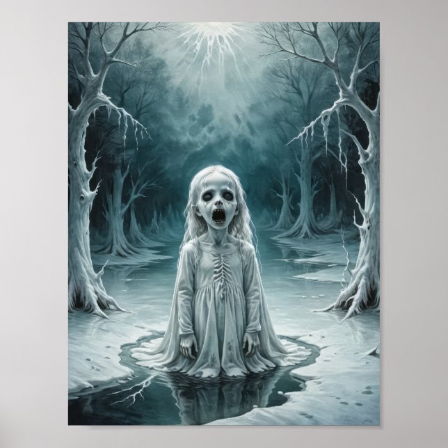 Póster Niño fantasma maldito emergiendo de un lago congel (Frente)