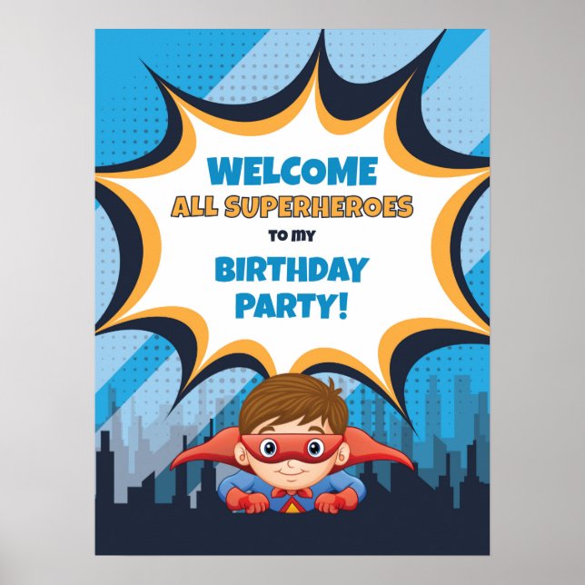 Póster Niño Fiesta superhéroe de cumpleaños - Poster de R (Frente)