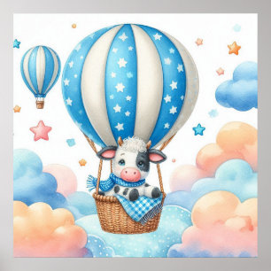 Póster Niño Globo Aerostático Vaca