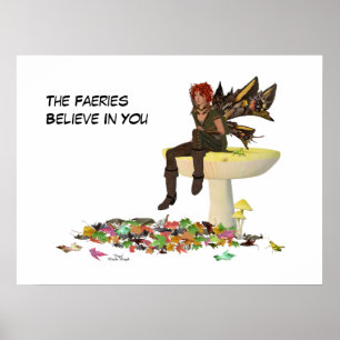 Póster Niño Irlandés Fairy En El Poster De Setas
