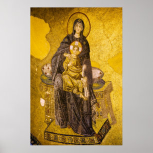 Póster Niño Jesús con María Mosaico Bizantino