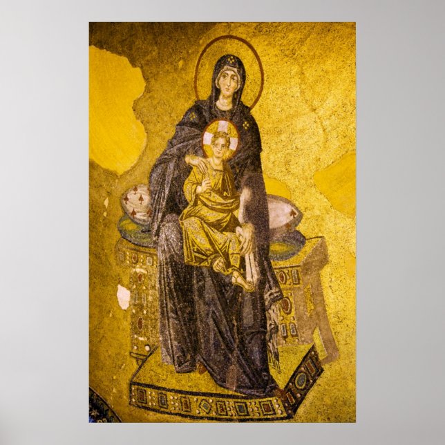 Póster Niño Jesús con María Mosaico Bizantino (Frente)