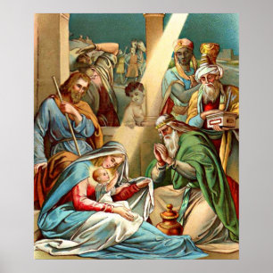 Póster Niño Jesús y los sabios rezando