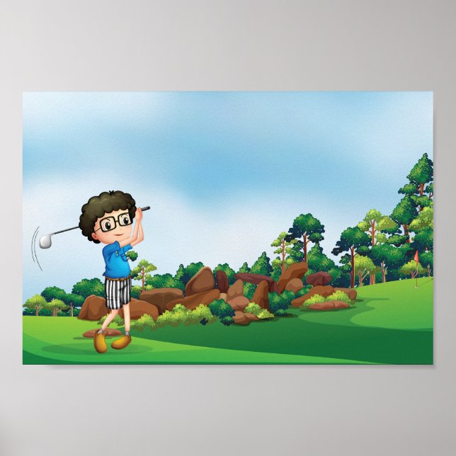 Póster Niño jugando golf (Frente)