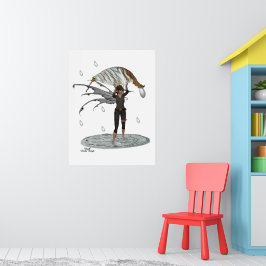 Póster Niño Lluvia Hada Con Poster De Hojas