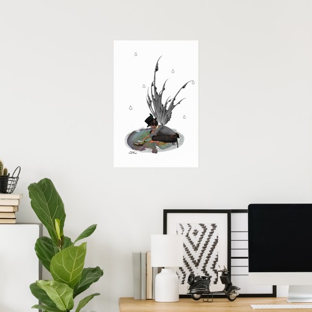 Póster Niño Lluvia Hada Con Poster De Rana (Oficina en casa)