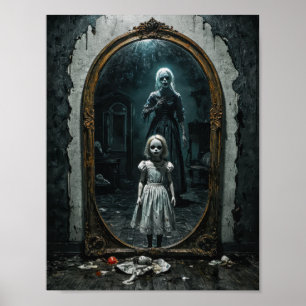 Póster Niño maldito en un espejo demoníaco