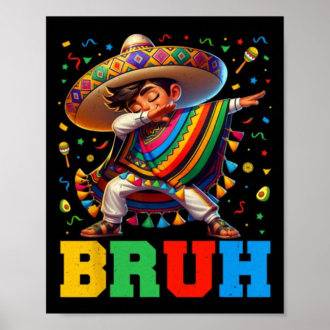 Póster Niño mexicano Dabbing Bruh Poncho Cinco De Mayo (Frente)