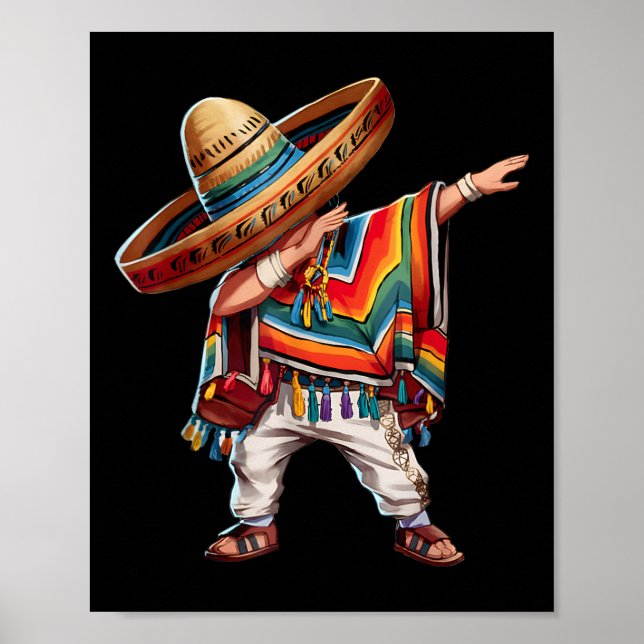 Póster Niño mexicano Dabbing Poncho Funny Cinco De Mayo P (Frente)