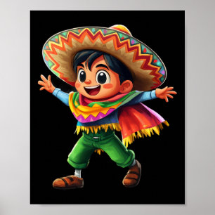 Póster Niño mexicano Fiesta Poncho Cinco De Mayo Celeb