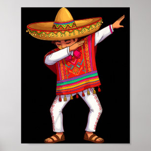 Póster Niño mexicano haciendo dabbing con poncho divertid