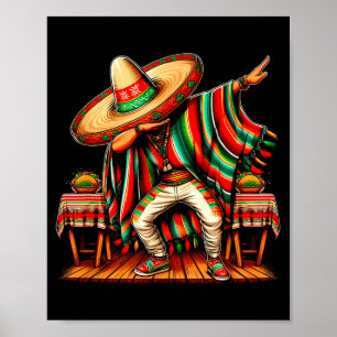 Póster niño mexicano sombrero dabbing poncho cinco de may