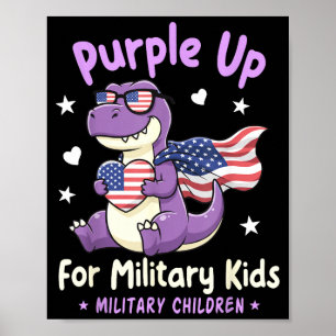 Póster Niño militar dinosaurio morado apoya a lo militar