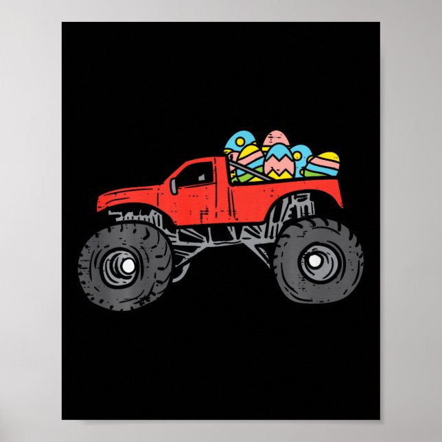 Póster Niño Monstruo Rojo Camión Huevos Pascua Niño Caza  (Frente)