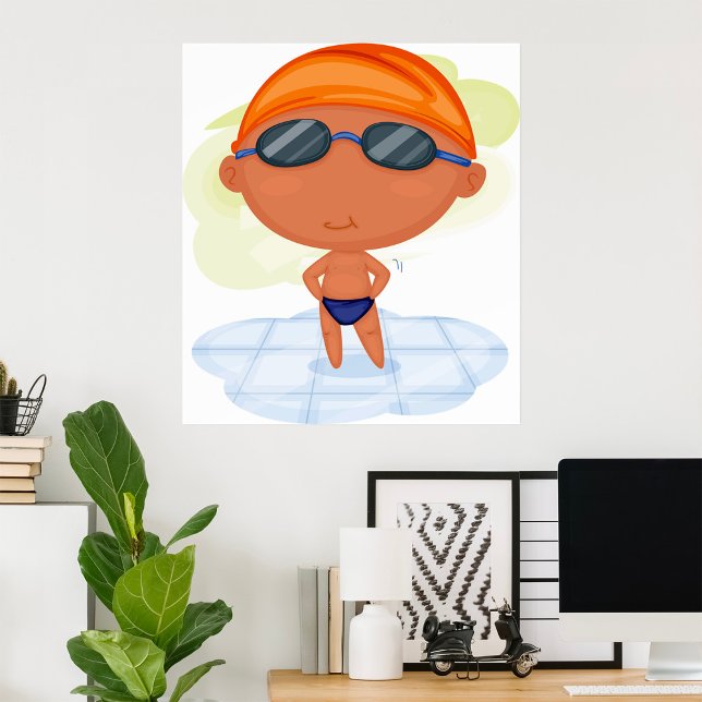 Póster Niño nadador en gafas y gorro nadador (Subido por el creador)