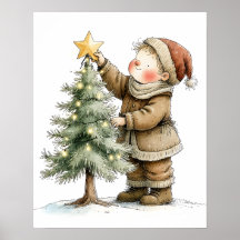 Niño Nostálgico Decorando el Árbol de Navidad