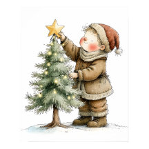 Niño Nostálgico Decorando el Árbol de Navidad