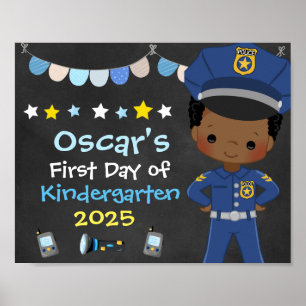 Póster Niño oficial de policía primer día de escuela piza