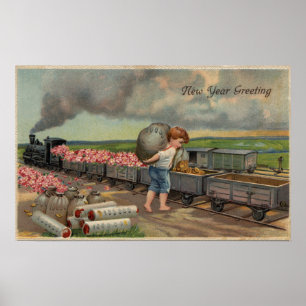 Póster Niño pequeño bombeando dinero en tren
