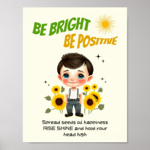 Póster Niño pequeño con girasoles
