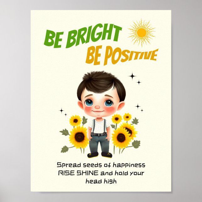 Póster Niño pequeño con girasoles (Frente)