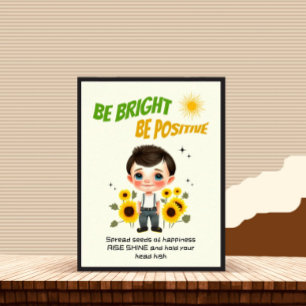 Póster Niño pequeño con girasoles