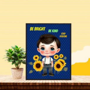 Póster Niño pequeño con girasoles