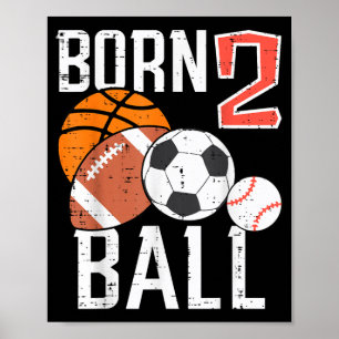 Póster Niño Pequeño Cumpleaños 2º Fútbol Béisbol Nacido