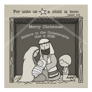 Póster Niño pequeño en la Navidad Manger-Merry