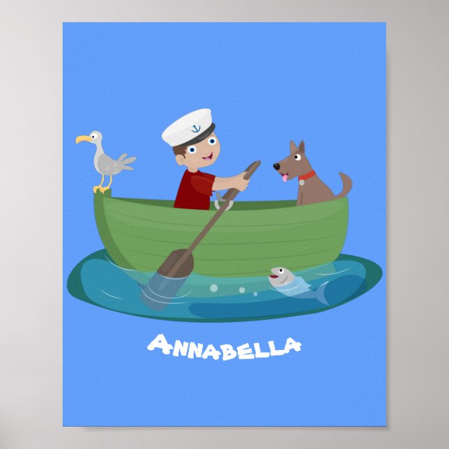 Póster Niño pequeño marinero y personalizado de un bote d (Frente)