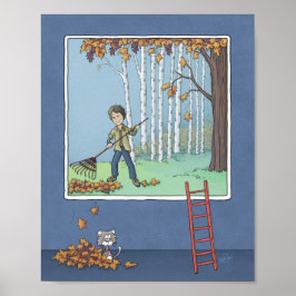 Póster Niño rastrillando hojas Cartel