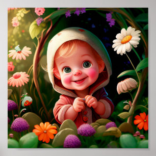 Póster Niño Sonriente En Un Jardín De Flor