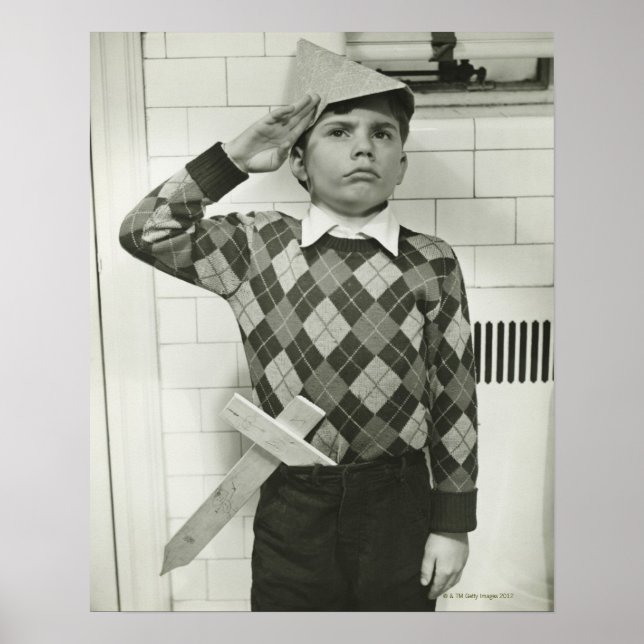 Póster Niño sosteniendo una espada de madera (Frente)