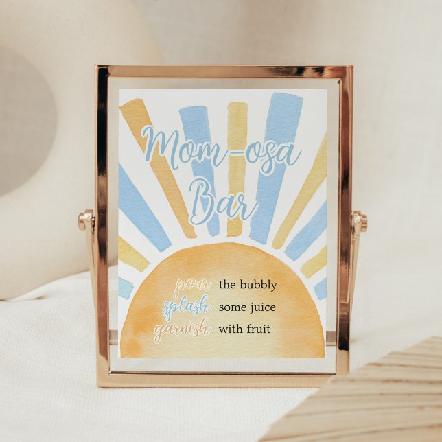 Póster Niño Un pequeño rayo de sol mamá Osa Bar (Blue Boho Sunshine Baby Shower Mom Osa Bar Sign)