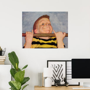 Póster Niño ventilado haciendo ups de estaño, fitness y e