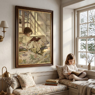 Póster Niño ventilado leyendo un libro, Jessie Willcox Sm