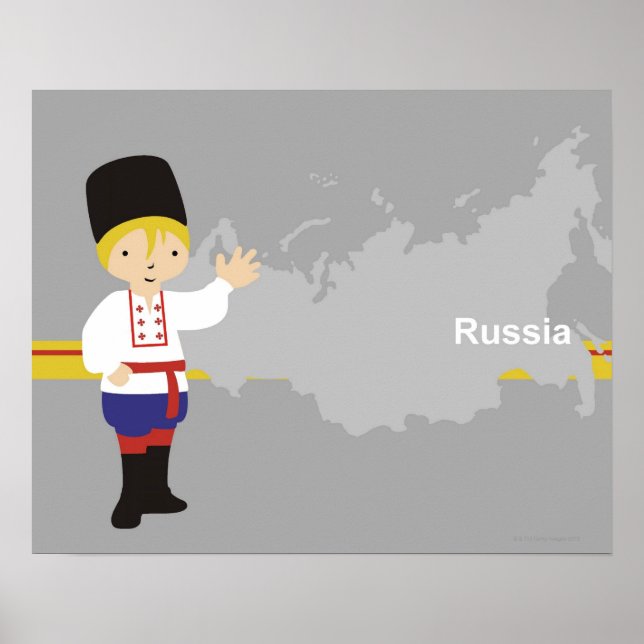 Póster Niño vestido con ropa rusa tradicional delante (Frente)