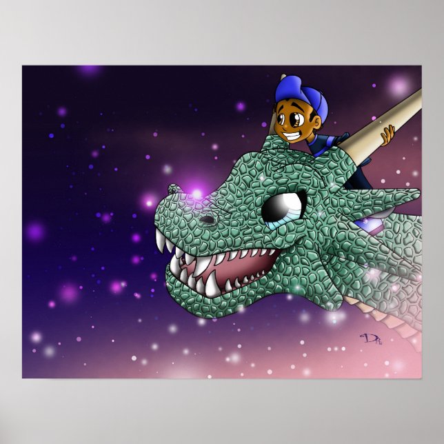 Póster Niño y dragón afroamericano (Frente)