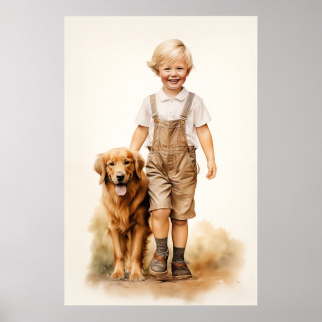 Póster Niño y golden retriever (Frente)