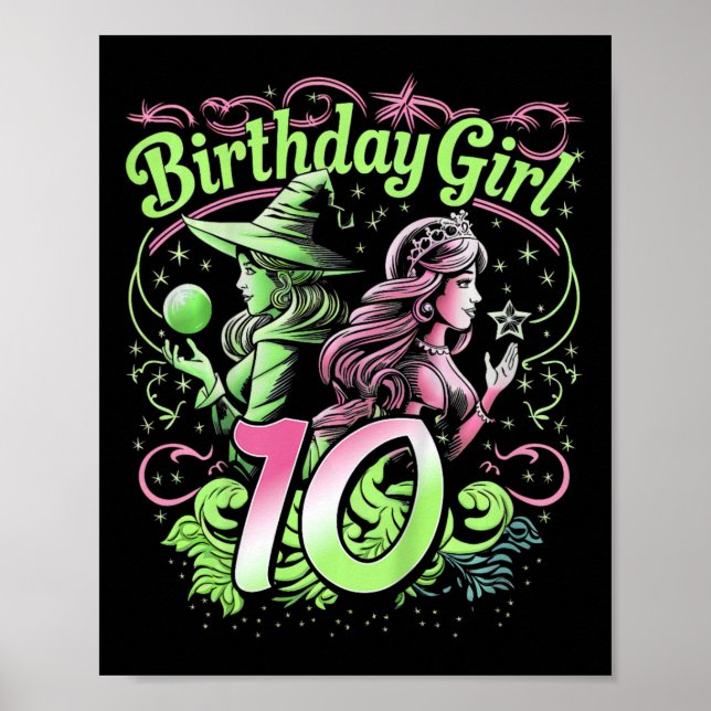 Póster Niños 10 Años De Bruja Rosa Y Verde (Frente)