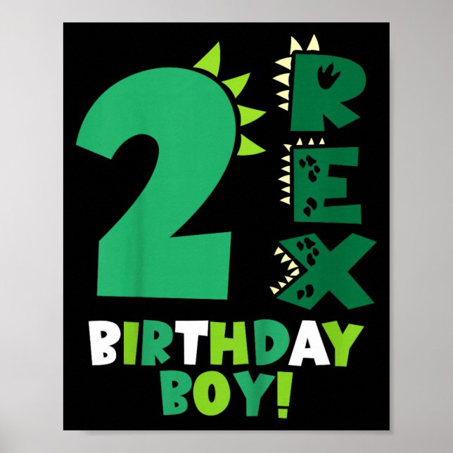 Póster Niños 2 Rex Cumpleaños Niño Dos Rex Dinosaurio Din (Frente)